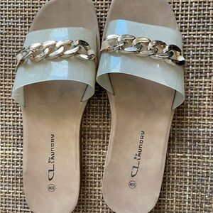 Women's CL by Laundry Beige Slide Sandals with Chain Detail